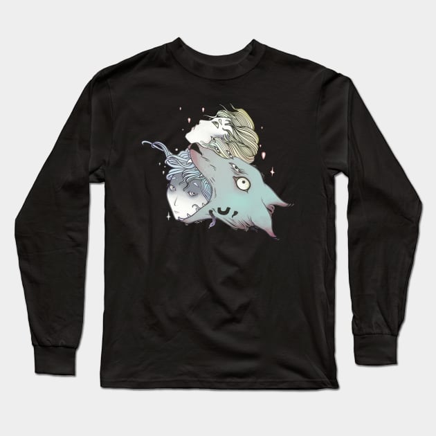 Gothic Wolf Artwork With Girls Long Sleeve T-Shirt by cellsdividing